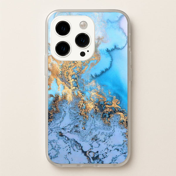 Sea Blue and Gold Marble  -  Phone Case for iPhone 14 Pro Max