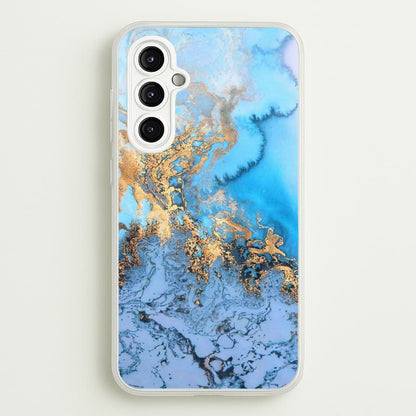 Sea Blue and Gold Marble  -  Phone Case for Galaxy A14