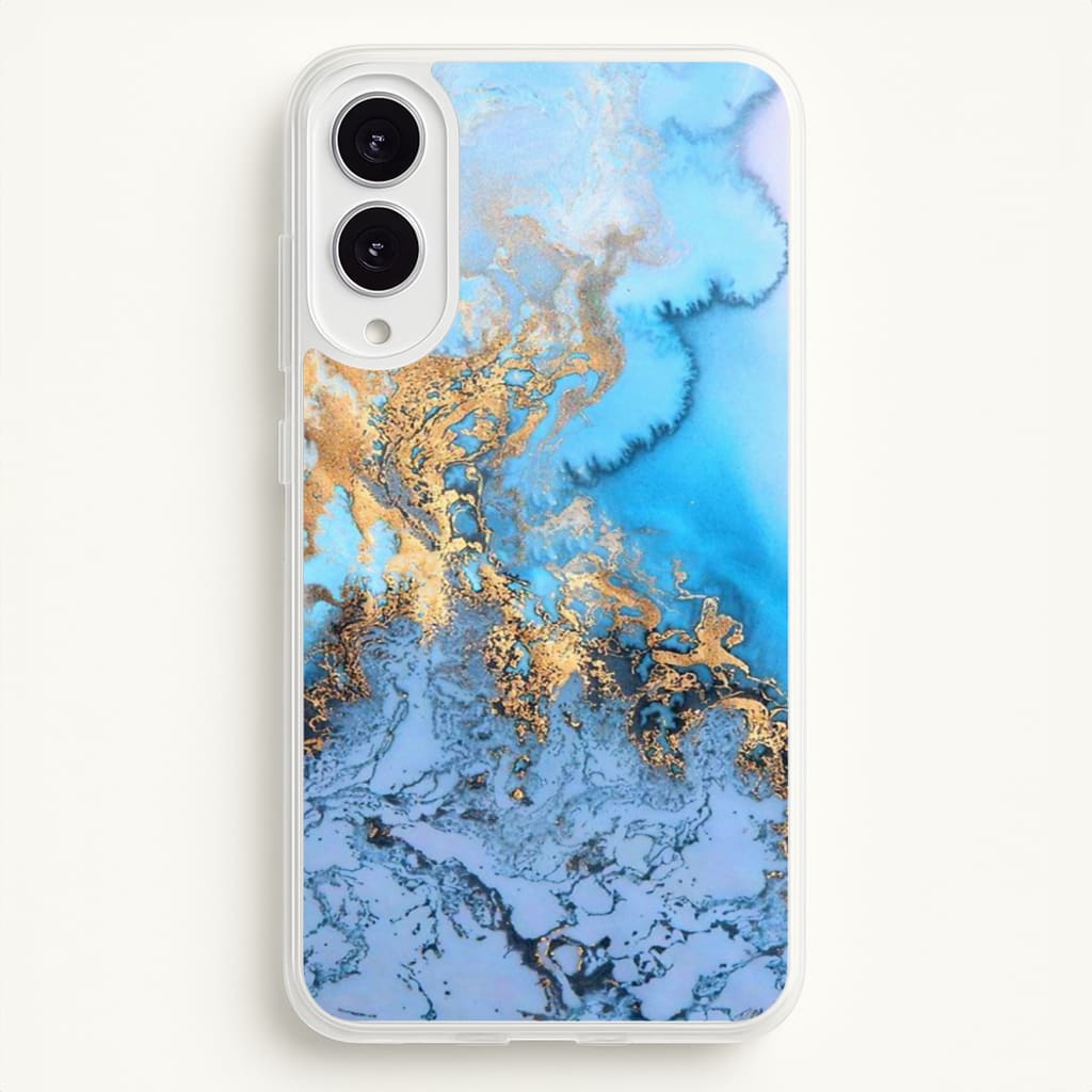 Sea Blue and Gold Marble  -  Phone Case for Galaxy S25 Edge