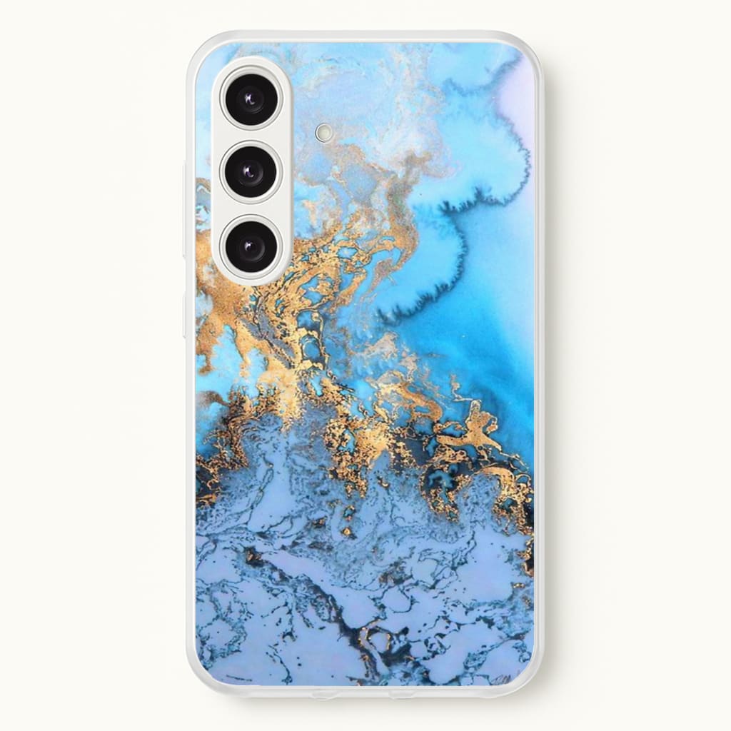 Sea Blue and Gold Marble  -  Phone Case for Galaxy S25
