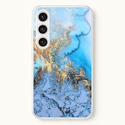 Sea Blue and Gold Marble  -  Phone Case for Galaxy S25