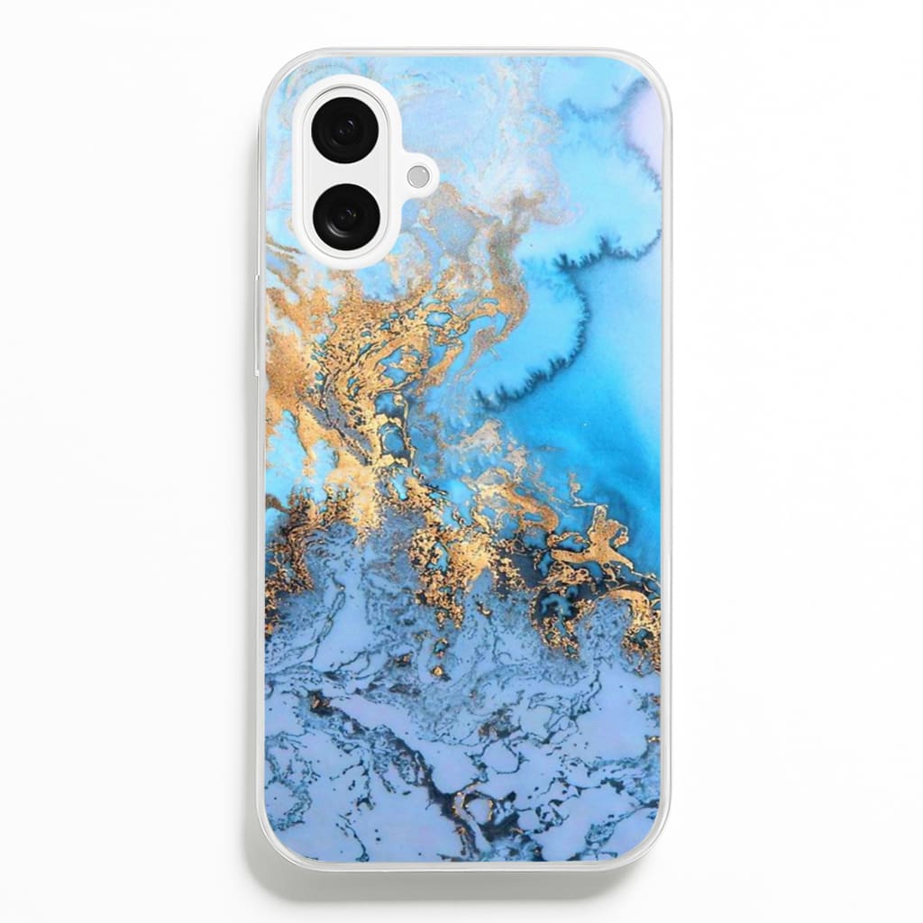 Sea Blue and Gold Marble  -  Phone Case for iPhone 16 Plus