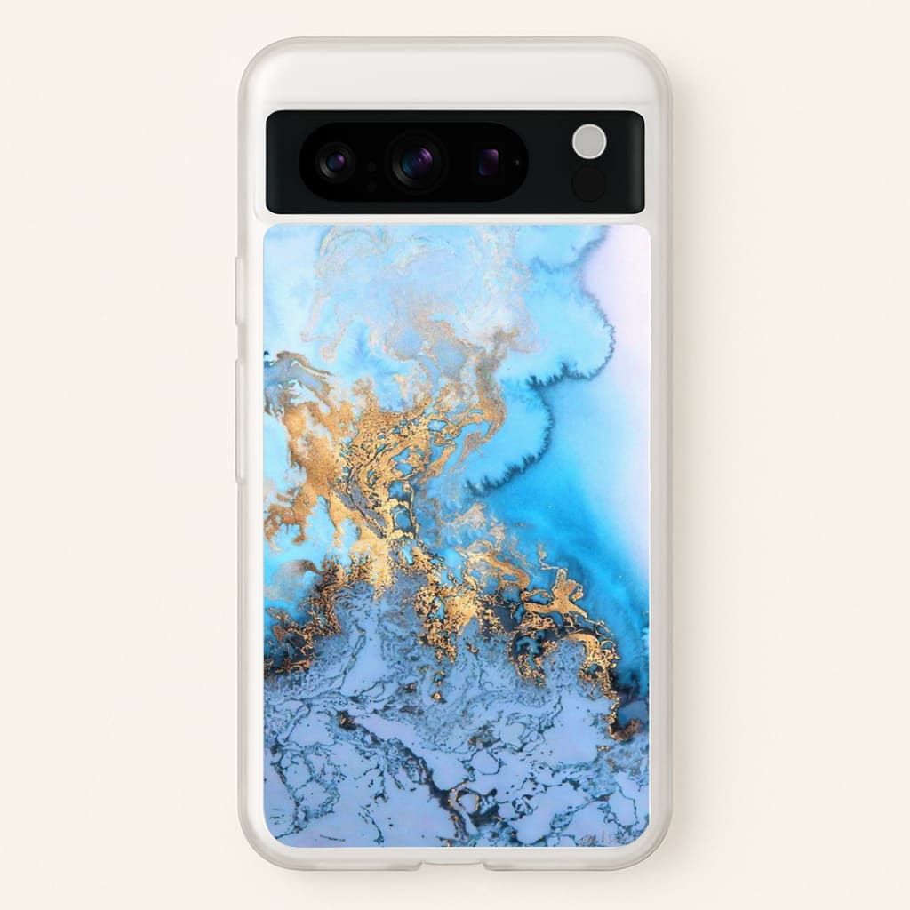 Sea Blue and Gold Marble  -  Phone Case for Google Pixel 8 Pro