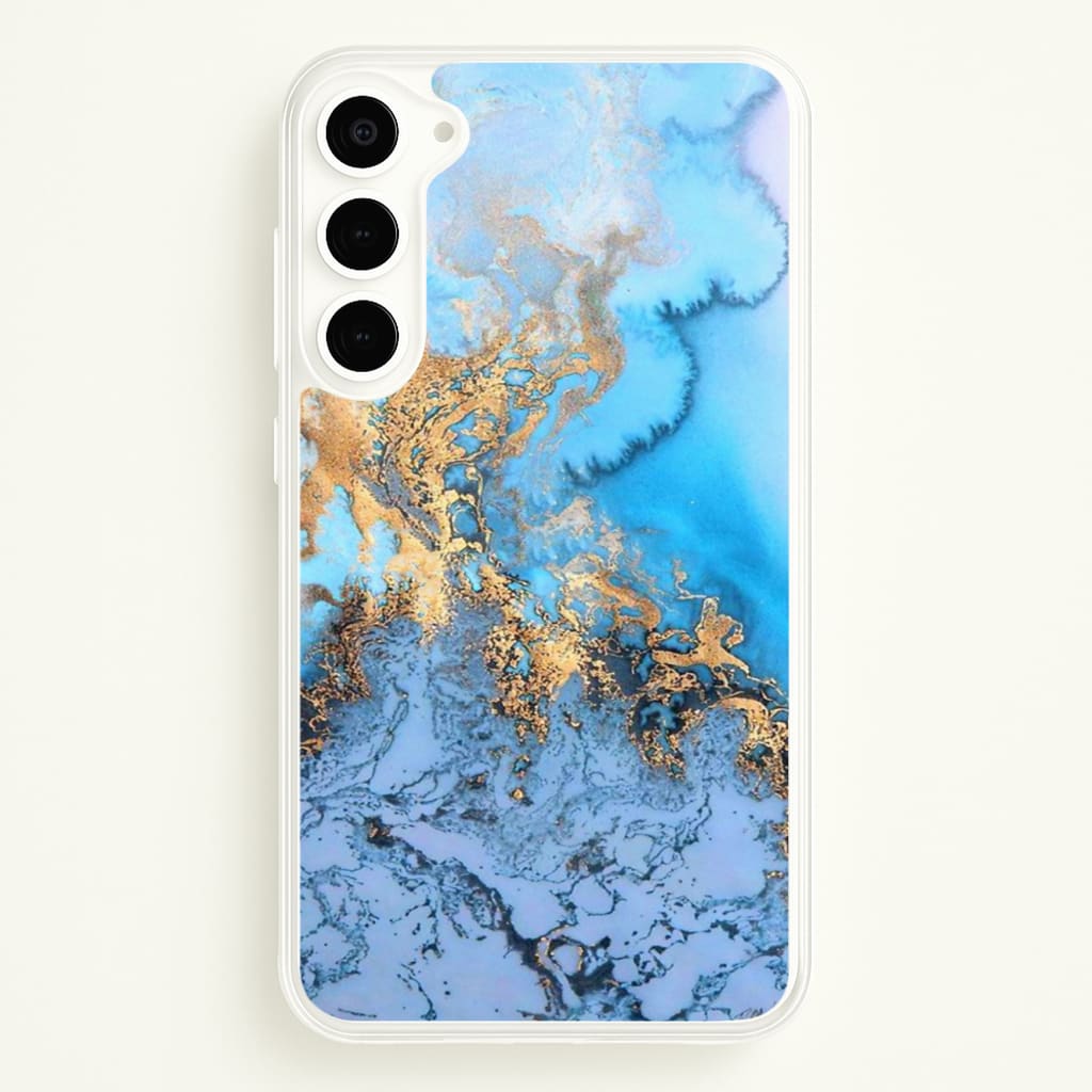 Sea Blue and Gold Marble  -  Phone Case for Galaxy S23 Plus