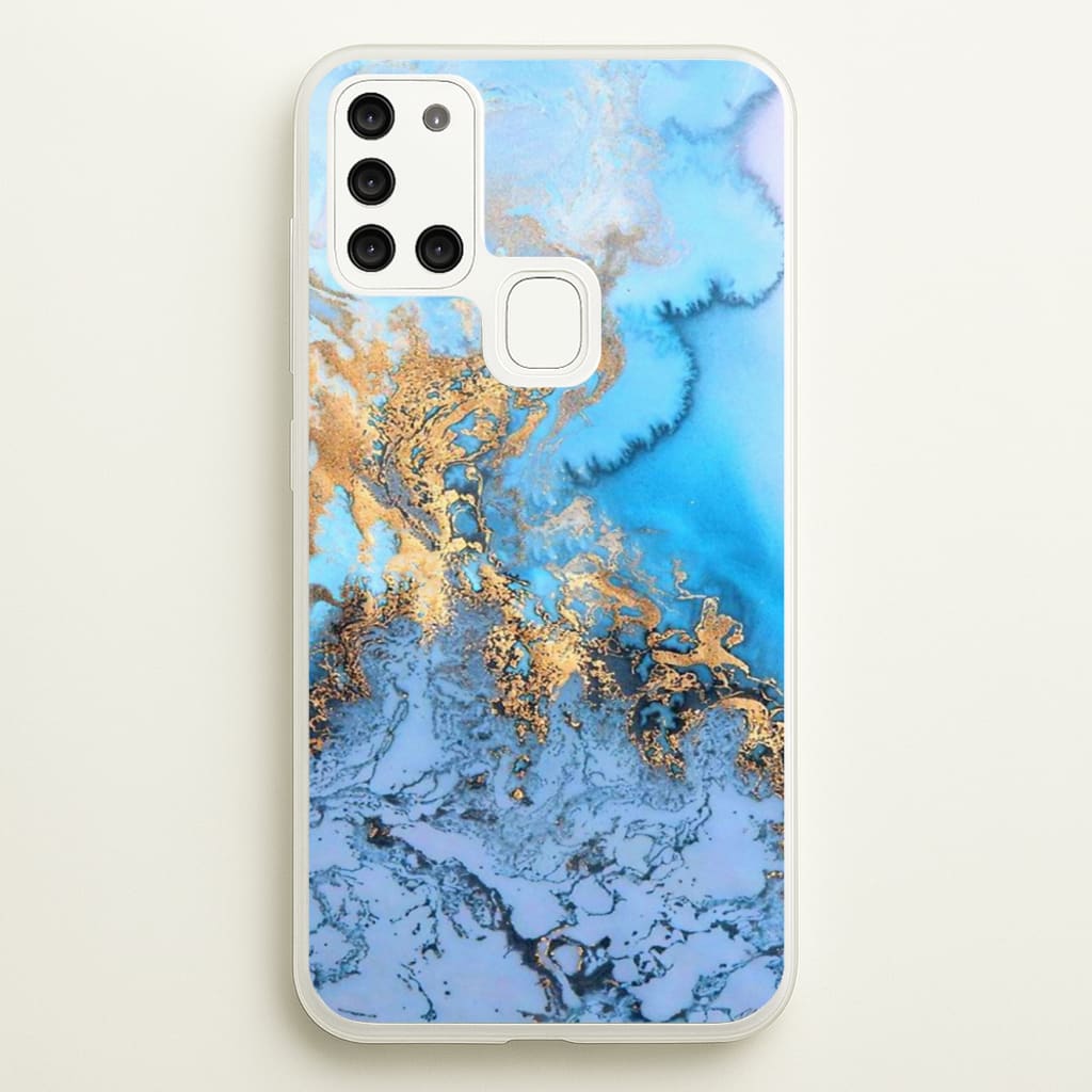Sea Blue and Gold Marble  -  Phone Case for Galaxy A21s