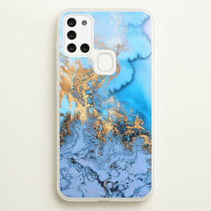 Sea Blue and Gold Marble  -  Phone Case for Galaxy A21s