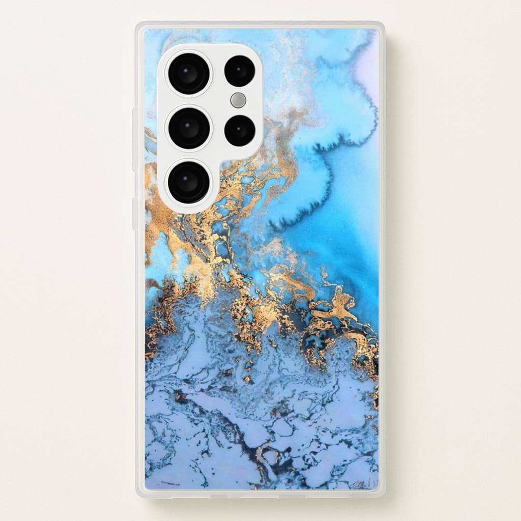 Sea Blue and Gold Marble  -  Phone Case for Galaxy S24 Ultra