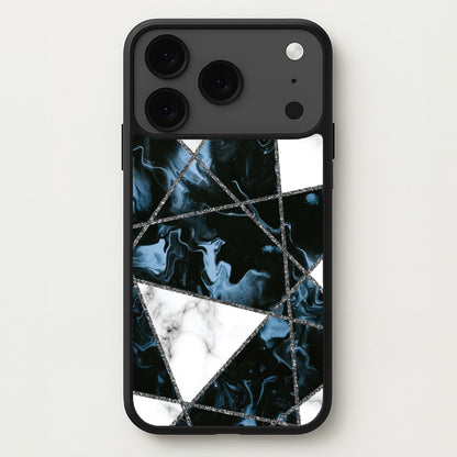 Dark Blue Marble And Silver Collage Phone Case for iPhone 17 Pro Max