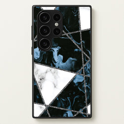 Dark Blue Marble And Silver Collage  - Marble Phone Case for Galaxy S24 Ultra