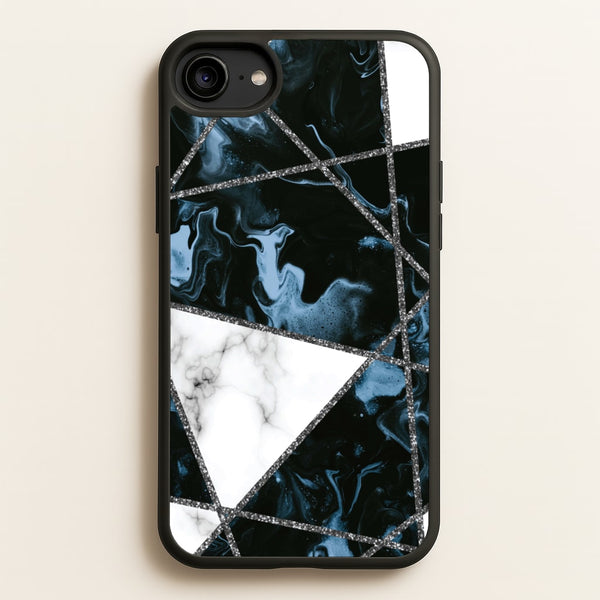 Dark Blue Marble And Silver Collage  - Marble Phone Case for iPhone 6 / 7 / 8 / SE