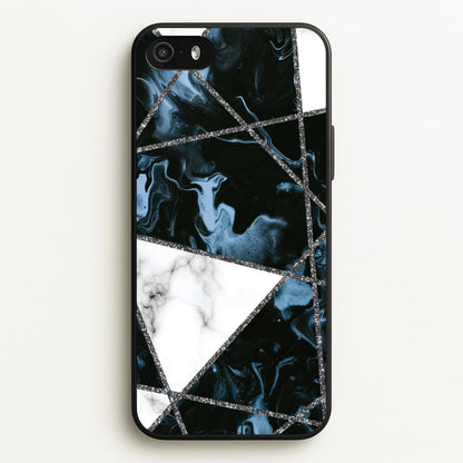 Dark Blue Marble And Silver Collage  - Marble Phone Case for iPhone 5 / 5s / SE 2016