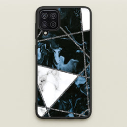 Dark Blue Marble And Silver Collage  - Marble Phone Case for Galaxy A12