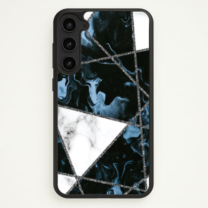 Dark Blue Marble And Silver Collage  - Marble Phone Case for Galaxy S23