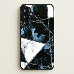 Dark Blue Marble And Silver Collage  - Marble Phone Case for Galaxy A54