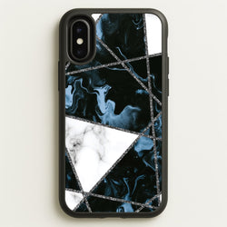 Dark Blue Marble And Silver Collage  - Marble Phone Case for iPhone X / XS
