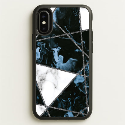 Dark Blue Marble And Silver Collage  - Marble Phone Case for iPhone X / XS