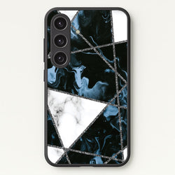 Dark Blue Marble And Silver Collage  - Marble Phone Case for Galaxy S24