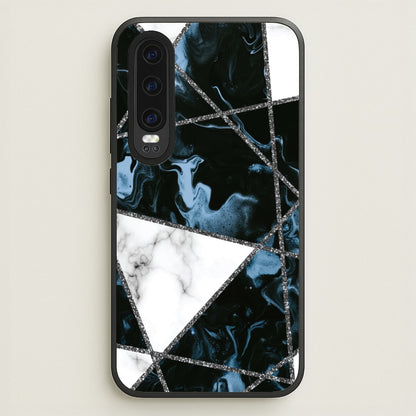 Dark Blue Marble And Silver Collage  - Marble Phone Case for Huawei P30