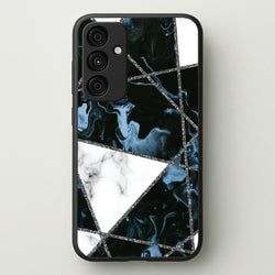 Dark Blue Marble And Silver Collage  - Marble Phone Case for Galaxy A55