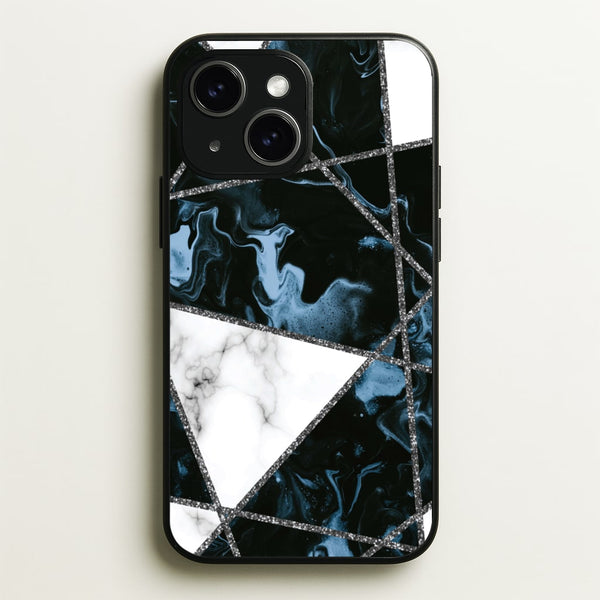 Dark Blue Marble And Silver Collage  - Marble Phone Case for iPhone 14 Plus