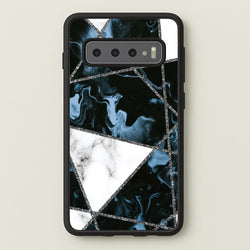 Dark Blue Marble And Silver Collage  - Marble Phone Case for Galaxy S10