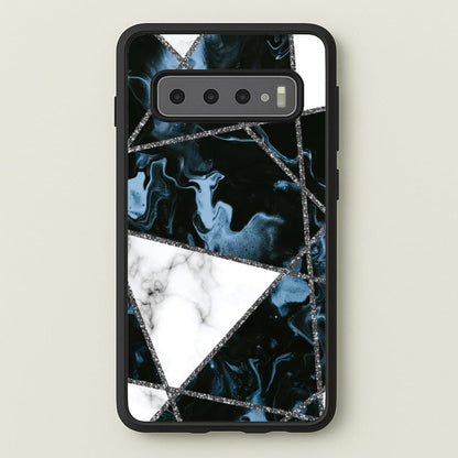 Dark Blue Marble And Silver Collage  - Marble Phone Case for Galaxy S10