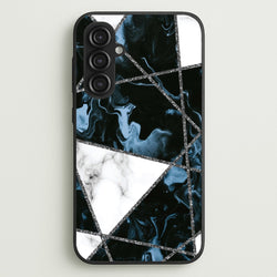 Dark Blue Marble And Silver Collage  - Marble Phone Case for Galaxy S23FE