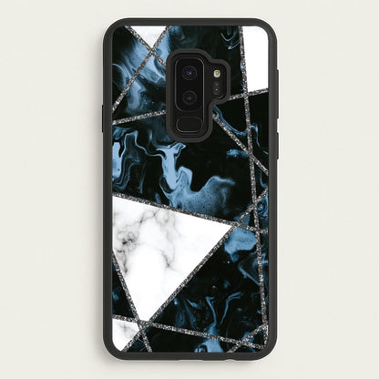 Dark Blue Marble And Silver Collage  - Marble Phone Case for Galaxy S9 Plus
