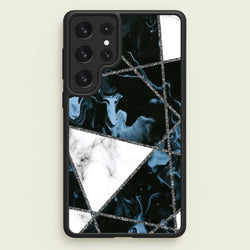 Dark Blue Marble And Silver Collage  - Marble Phone Case for Galaxy S22 Ultra