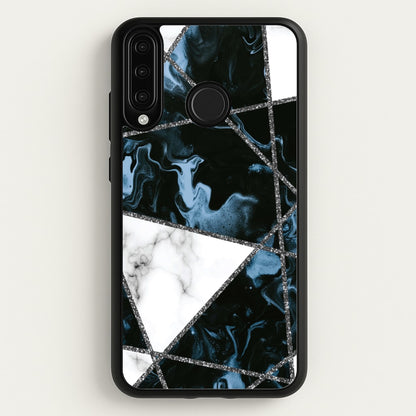 Dark Blue Marble And Silver Collage  - Marble Phone Case for Huawei P30 Lite