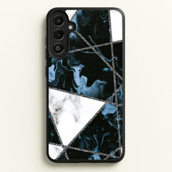 Dark Blue Marble And Silver Collage  - Marble Phone Case for Galaxy A36