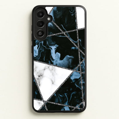 Dark Blue Marble And Silver Collage  - Marble Phone Case for Galaxy A36