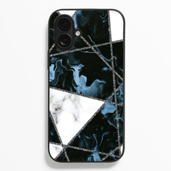 Dark Blue Marble And Silver Collage  - Marble Phone Case for iPhone 16 Plus