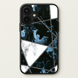 Dark Blue Marble And Silver Collage Phone Case for iPhone 17