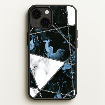 Dark Blue Marble And Silver Collage  - Marble Phone Case for iPhone 13 Mini