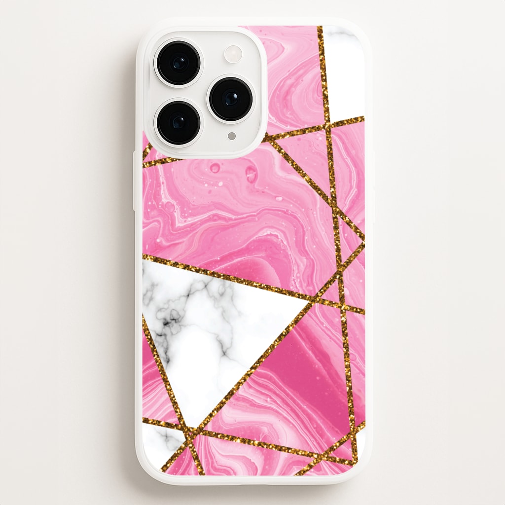 Pink Marble And Gold Collage  - Marble Phone Case for iPhone 16 Pro Max