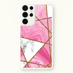 Pink Marble And Gold Collage  - Marble Phone Case for Galaxy S21 Ultra