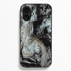 Black And Gold Cloudy Marble  - Marble Phone Case for iPhone 16 Plus