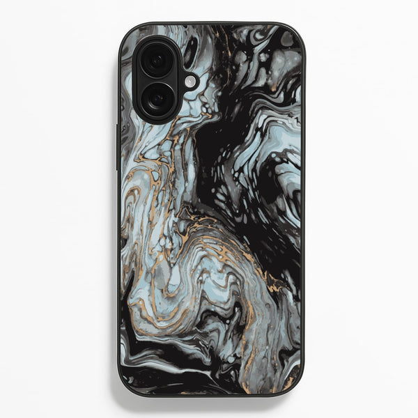 Black And Gold Cloudy Marble  - Marble Phone Case for iPhone 16 Plus