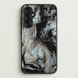 Black And Gold Cloudy Marble  - Marble Phone Case for Galaxy A14