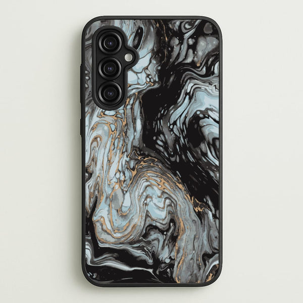 Black And Gold Cloudy Marble  - Marble Phone Case for Galaxy A14