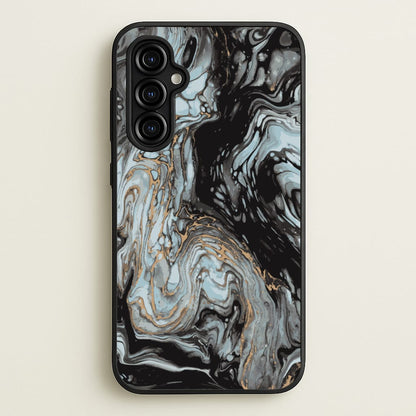 Black And Gold Cloudy Marble  - Marble Phone Case for Galaxy A54