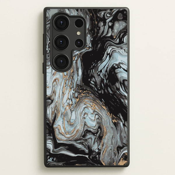 Black And Gold Cloudy Marble  - Marble Phone Case for Galaxy S25 Ultra