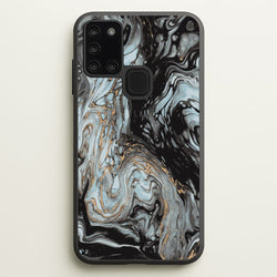 Black And Gold Cloudy Marble  - Marble Phone Case for Galaxy A21s