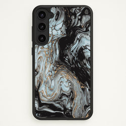 Black And Gold Cloudy Marble  - Marble Phone Case for Galaxy S23