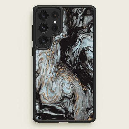 Black And Gold Cloudy Marble  - Marble Phone Case for Galaxy S23 Ultra