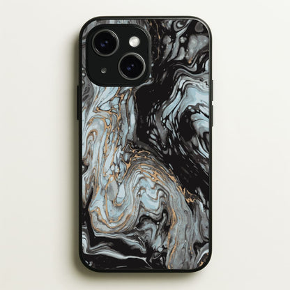 Black And Gold Cloudy Marble  - Marble Phone Case for iPhone 14 Plus