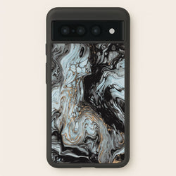 Black And Gold Cloudy Marble  - Marble Phone Case for Google Pixel 7 Pro