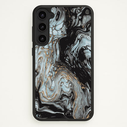 Black And Gold Cloudy Marble  - Marble Phone Case for Galaxy S23