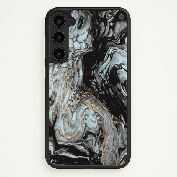Black And Gold Cloudy Marble  - Marble Phone Case for Galaxy S23